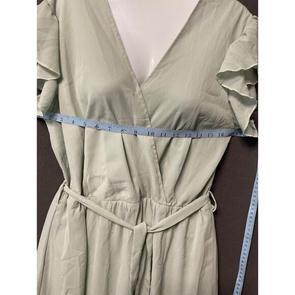 PrettyGarden Women's Sage Green Wrap Maxi Dress with Ruffle Sleeves, Size L - Picture 4 of 8